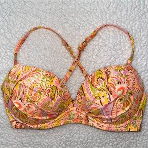 Victoria’s Secret Angel convertible push up bikini top orange floral ruched 36C